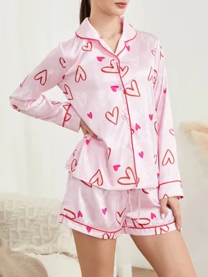 Shorts Short Long Sleeve Button Down Shirt Pjs Loungewear Floral Pajamas