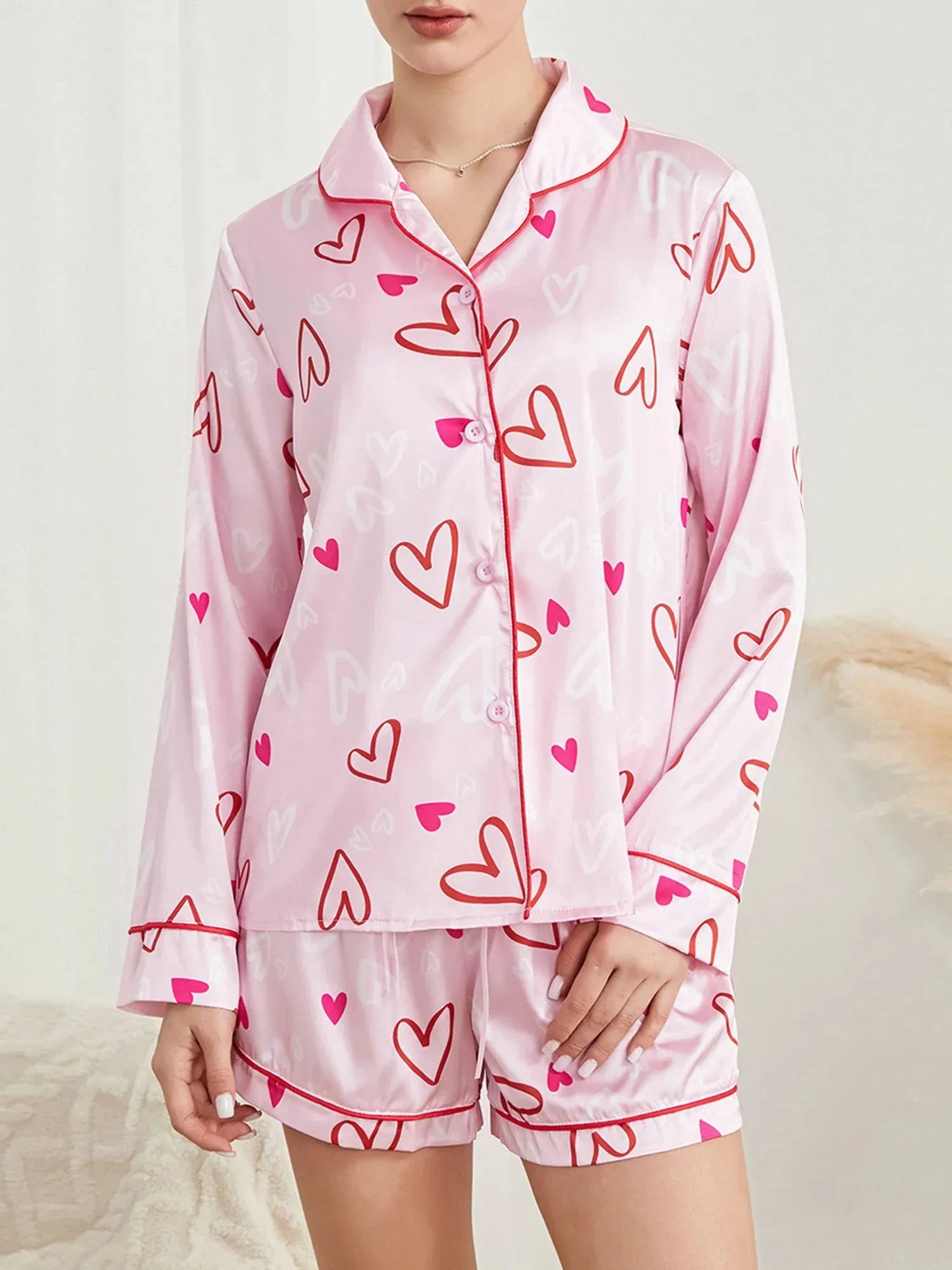 Shorts Short Long Sleeve Button Down Shirt Pjs Loungewear Floral Pajamas