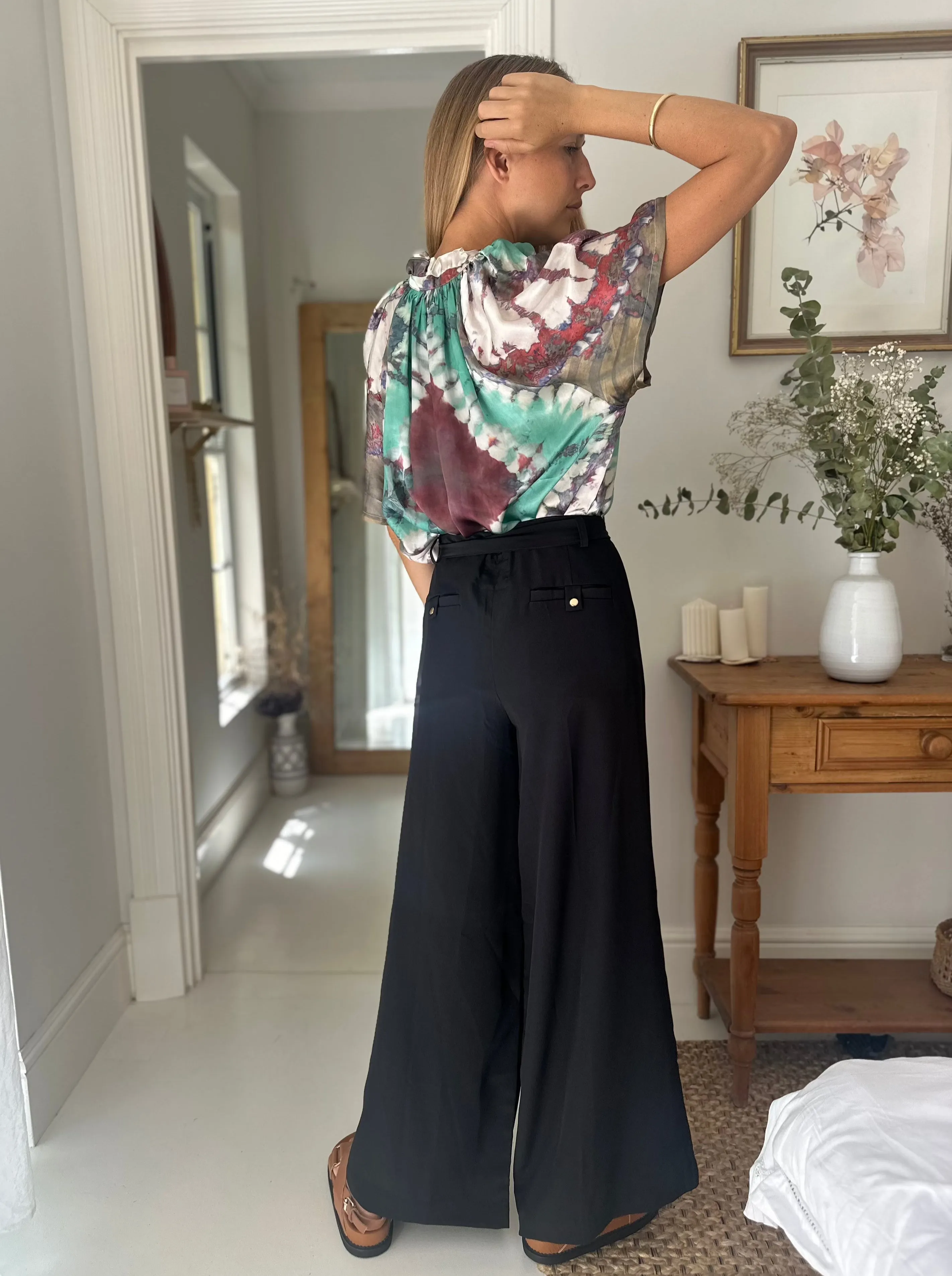 Silk Palazzo Pant in Black