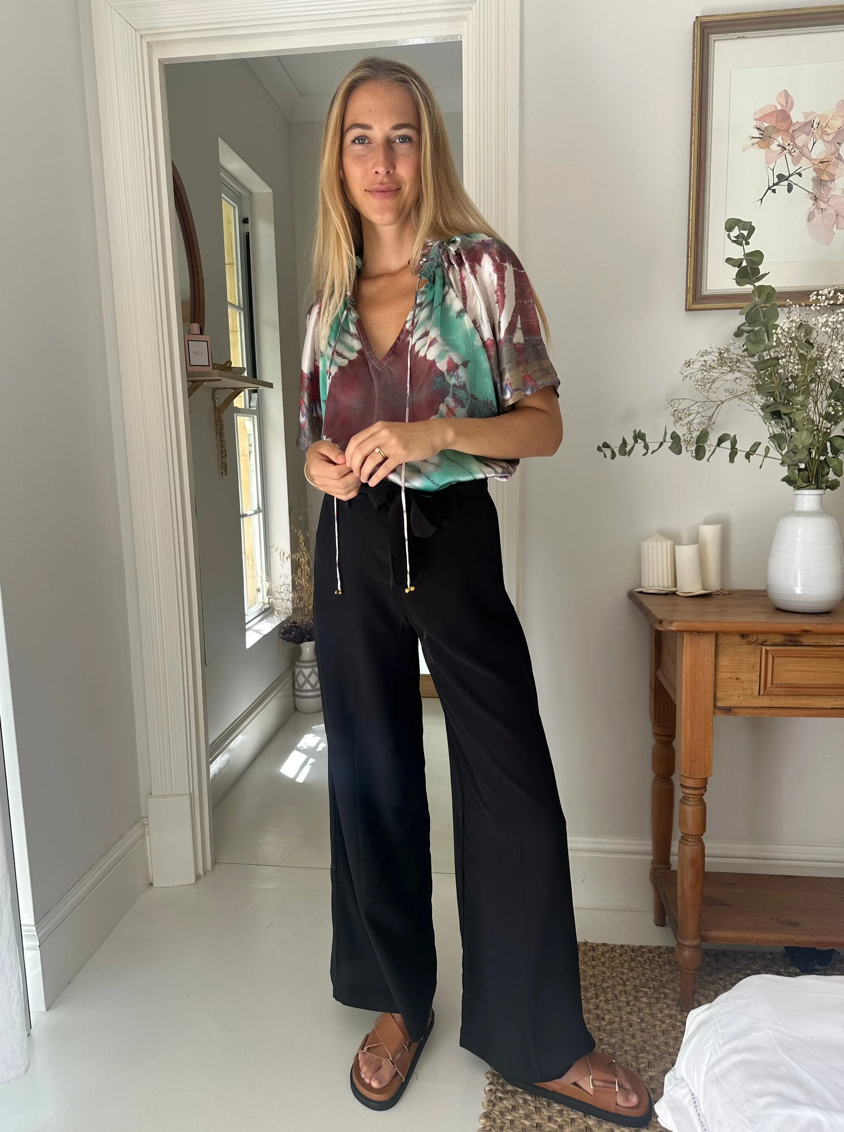 Silk Palazzo Pant in Black