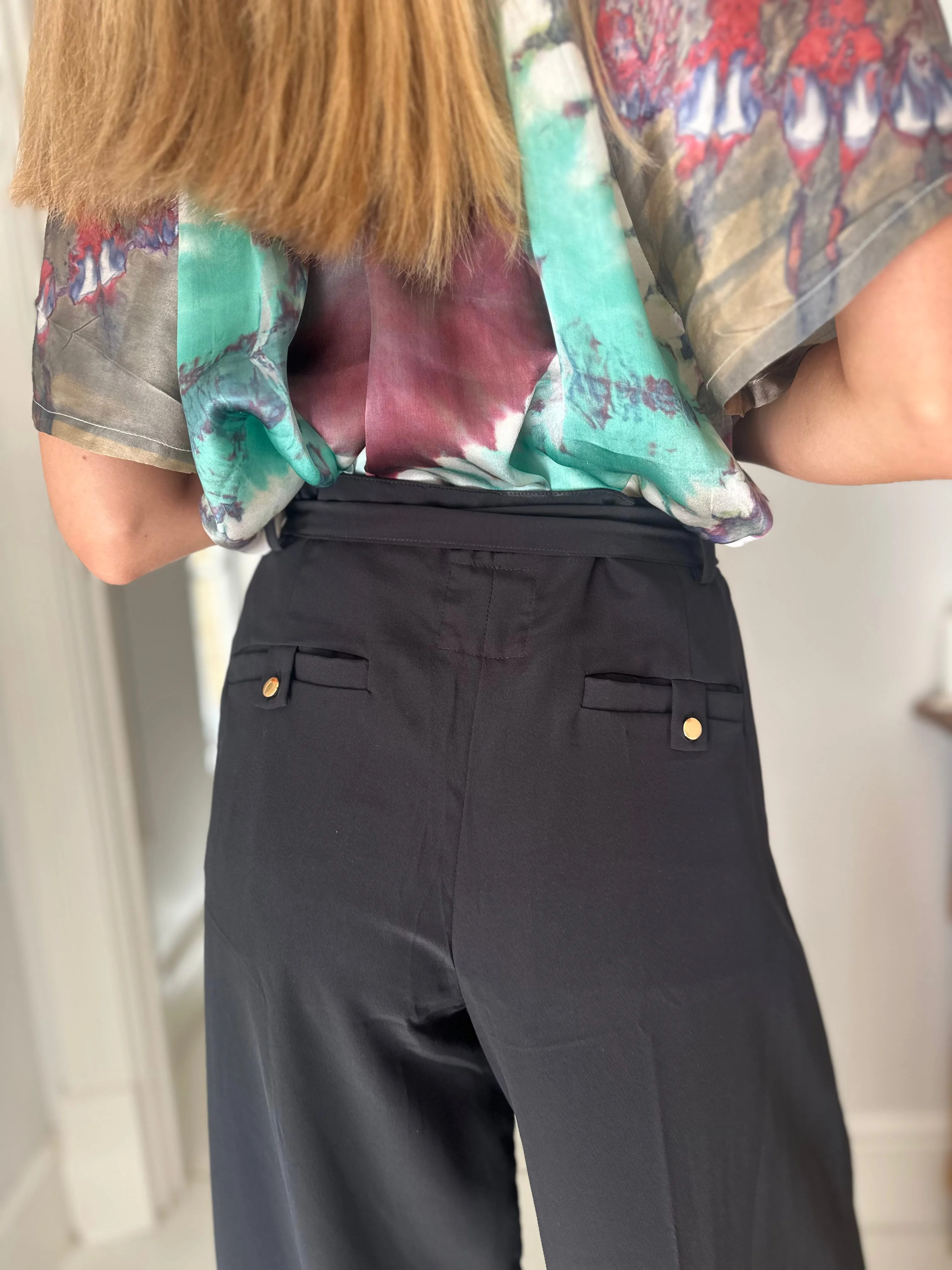 Silk Palazzo Pant in Black