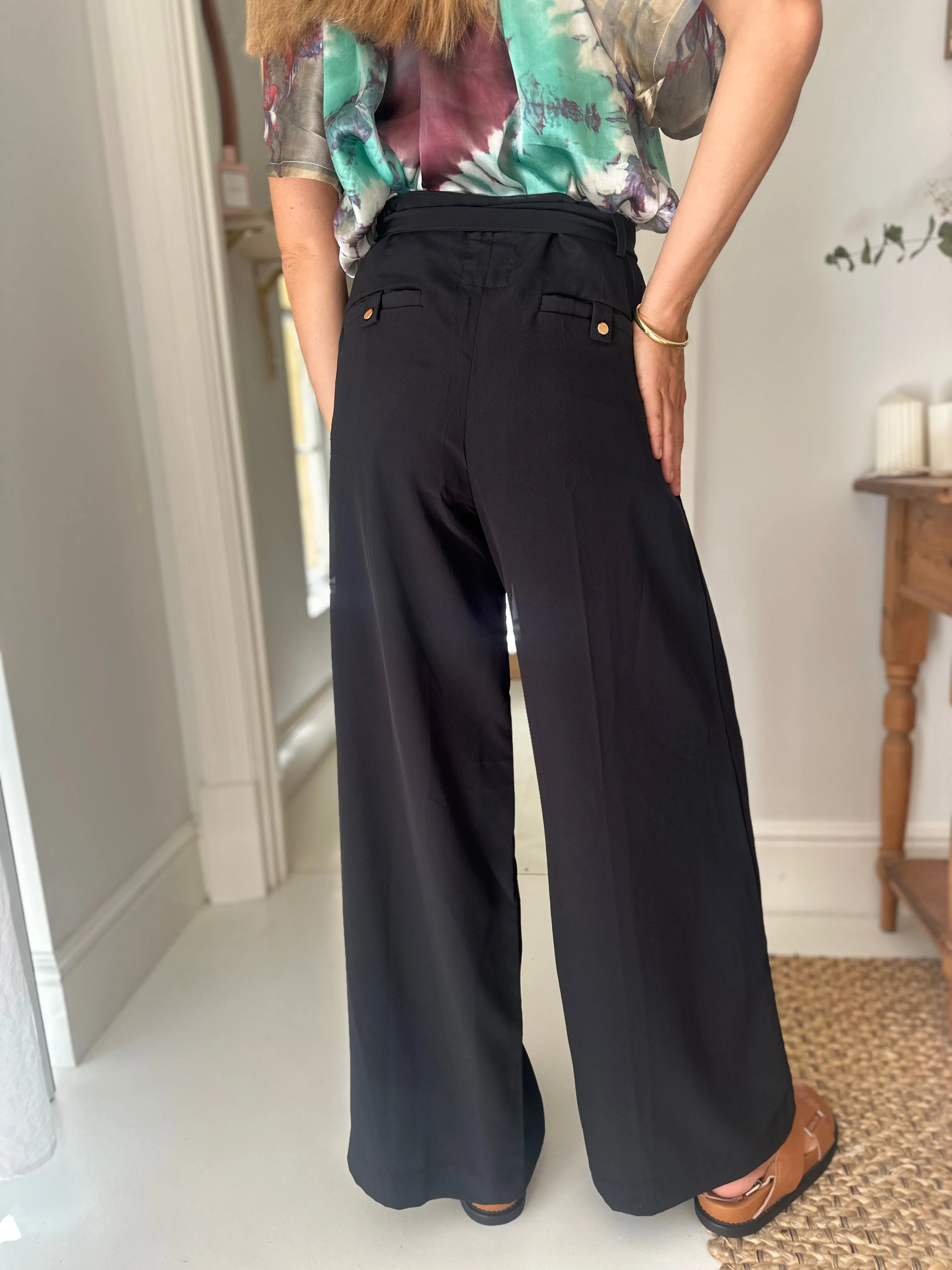 Silk Palazzo Pant in Black
