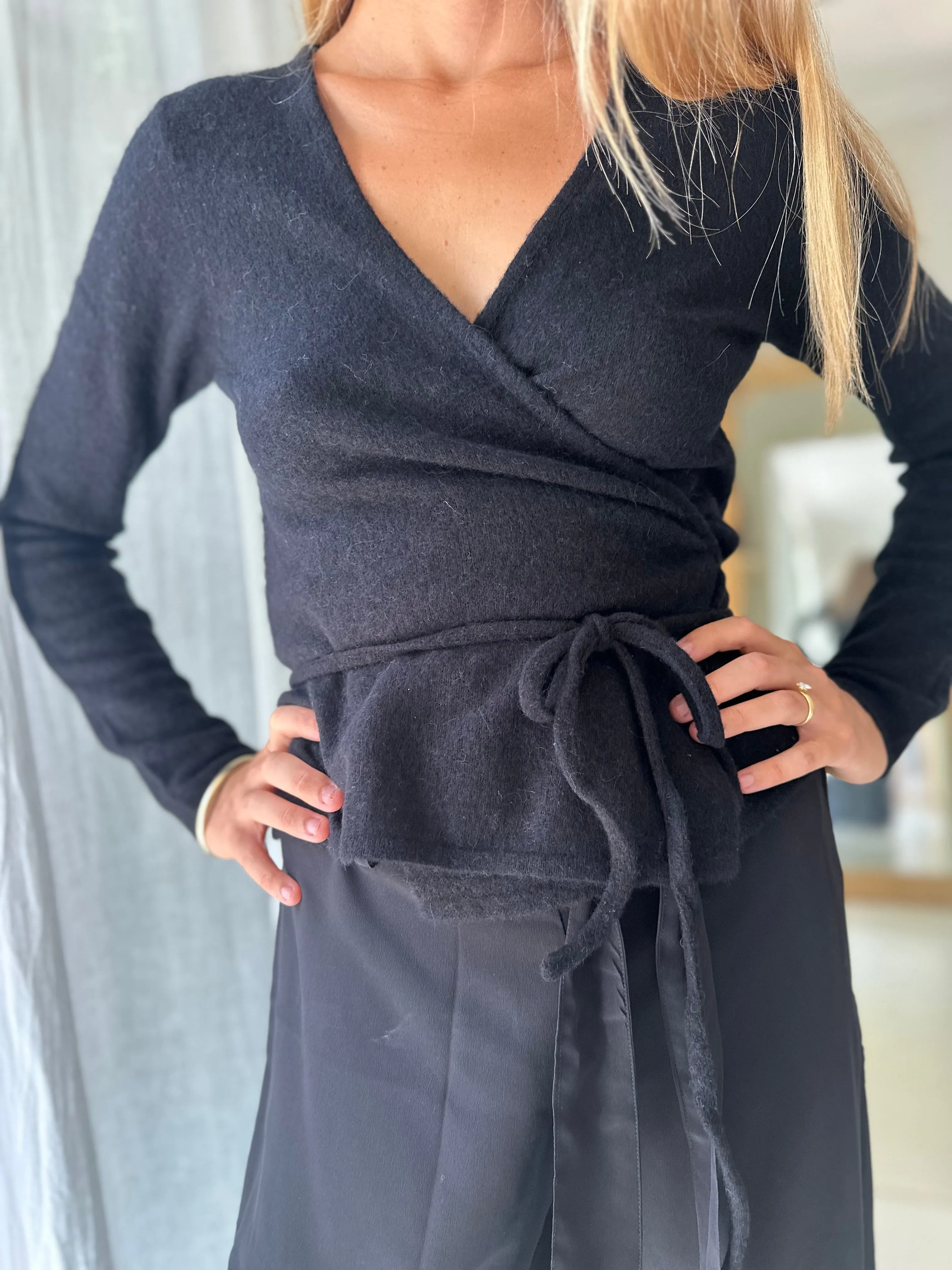 Silk Palazzo Pant in Black