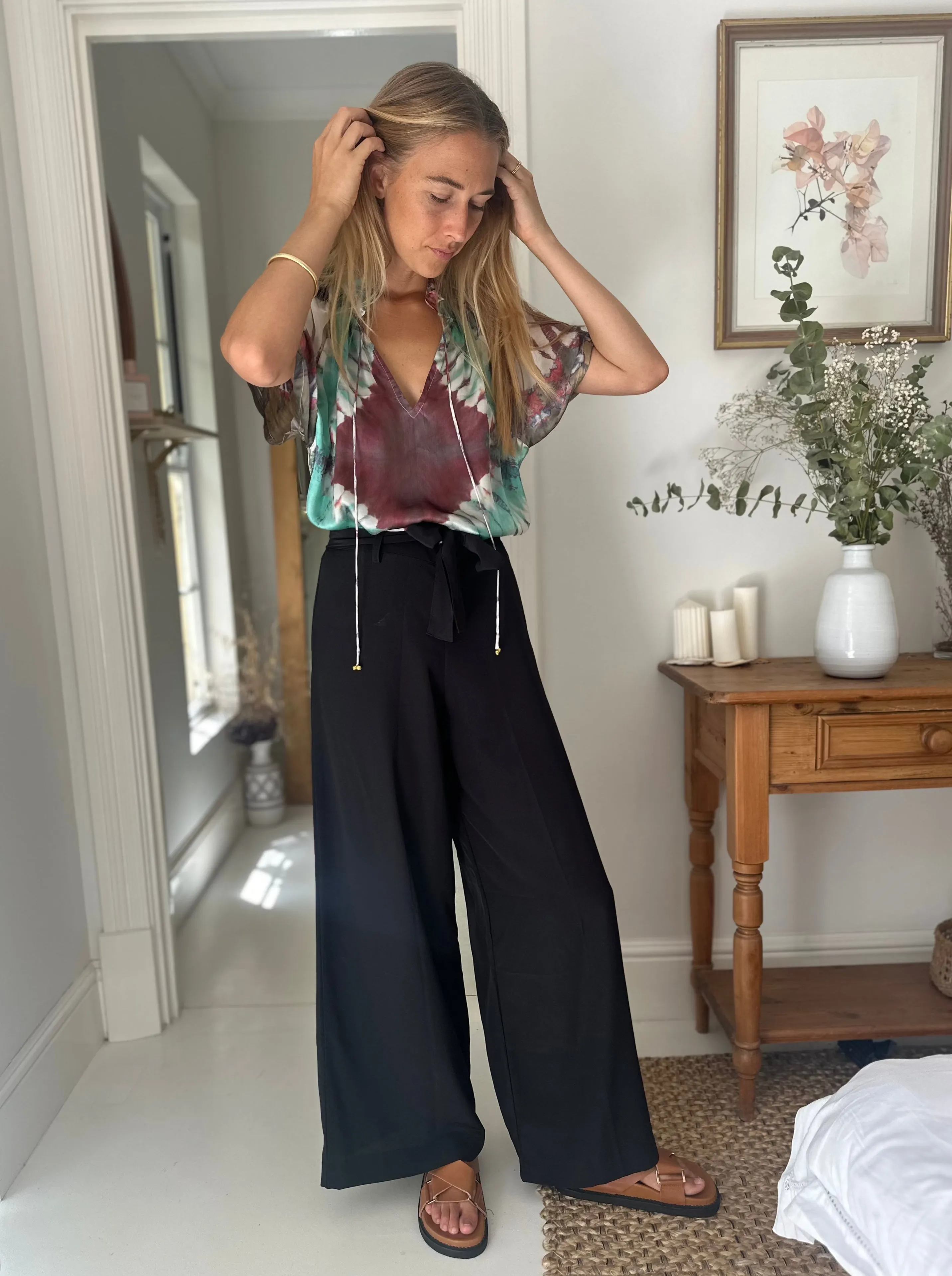Silk Palazzo Pant in Black