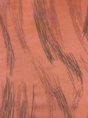 Silver Glitter on Orange Crinkle Chiffon, Green/Grey Overprint