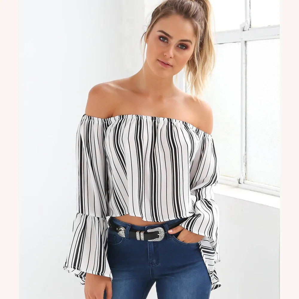 Slash Neck Striped Top