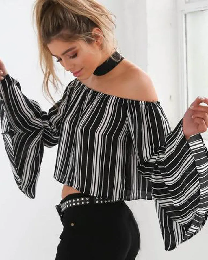Slash Neck Striped Top