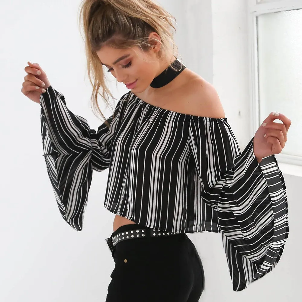Slash Neck Striped Top