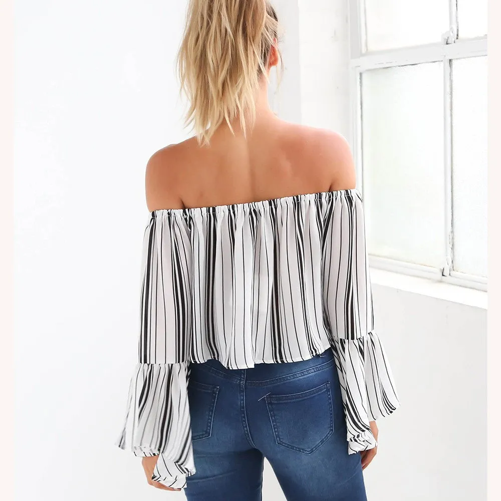 Slash Neck Striped Top