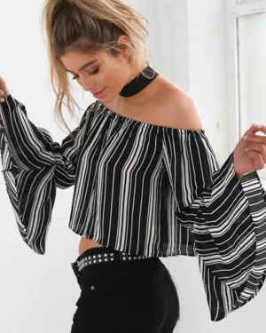 Slash Neck Striped Top