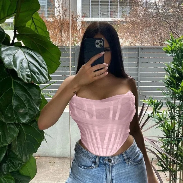 Sleeveless Fashion Strapless Bustier Corset Crop Top