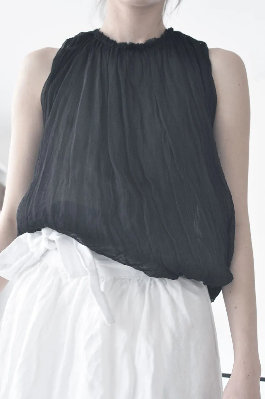 SLEEVELESS SILK CHIFFON CLOUD SHIRT - BLACK
