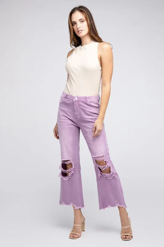 Stella Distressed Vintage Washed Wide Leg Pants