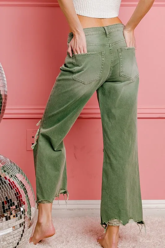Stella Distressed Vintage Washed Wide Leg Pants