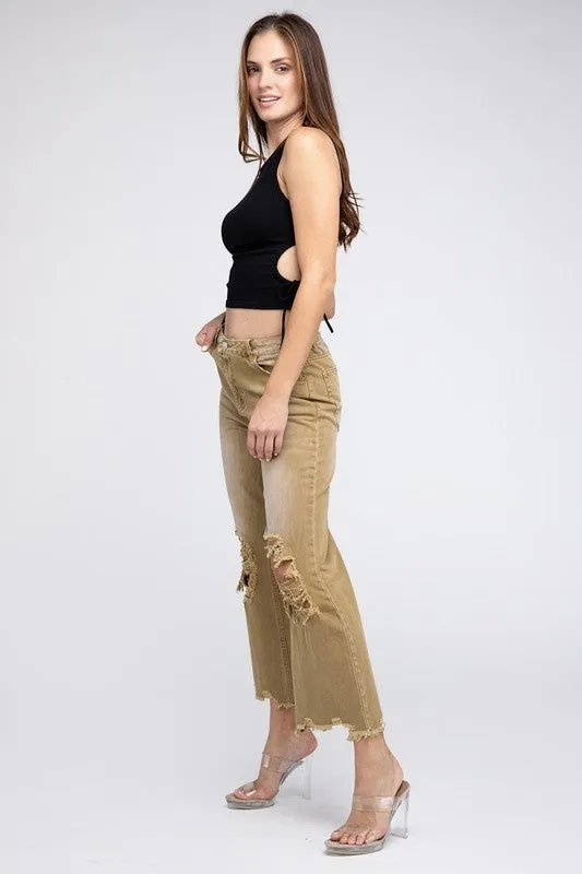 Stella Distressed Vintage Washed Wide Leg Pants