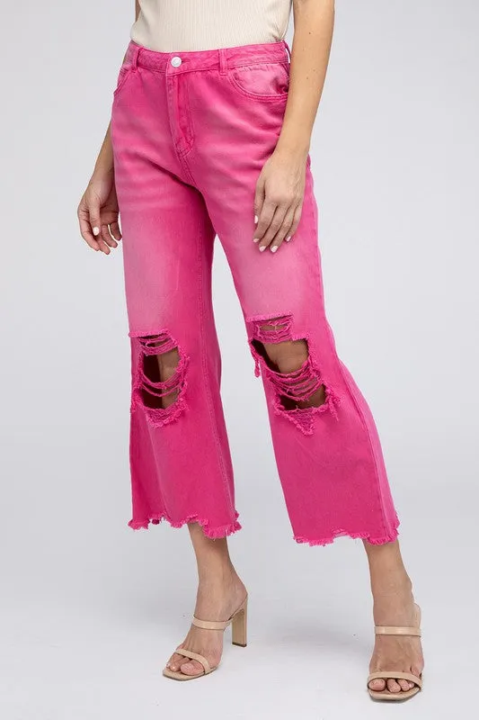 Stella Distressed Vintage Washed Wide Leg Pants