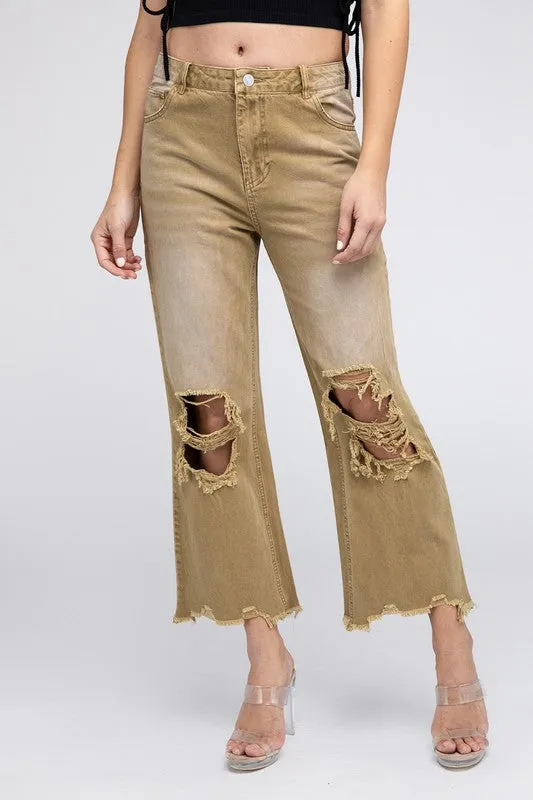 Stella Distressed Vintage Washed Wide Leg Pants