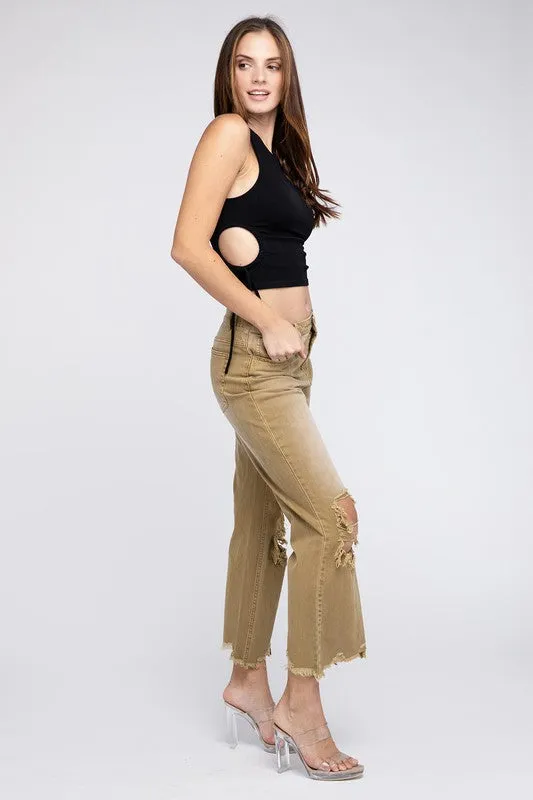 Stella Distressed Vintage Washed Wide Leg Pants