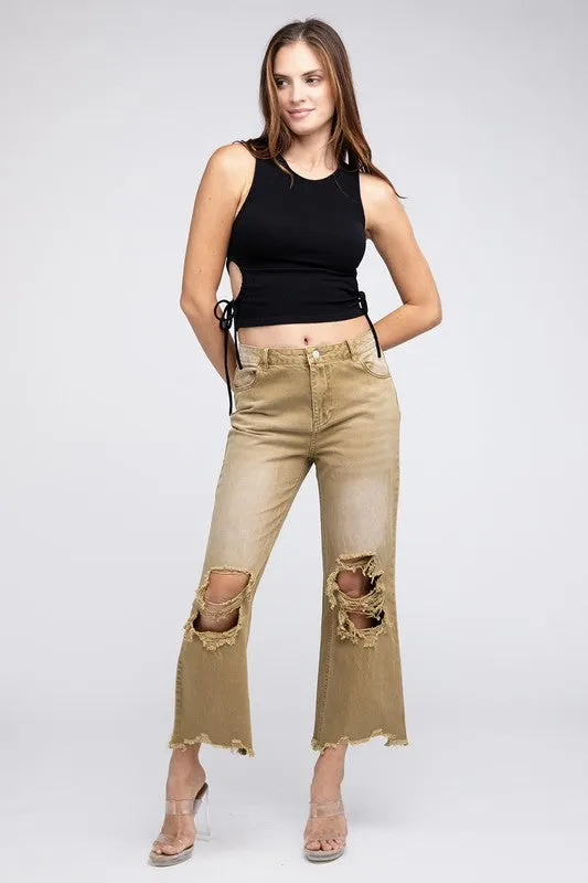 Stella Distressed Vintage Washed Wide Leg Pants