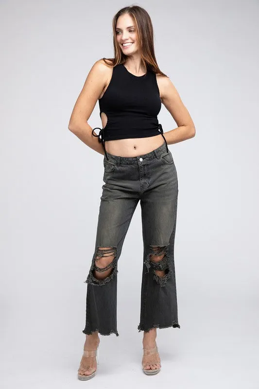 Stella Distressed Vintage Washed Wide Leg Pants
