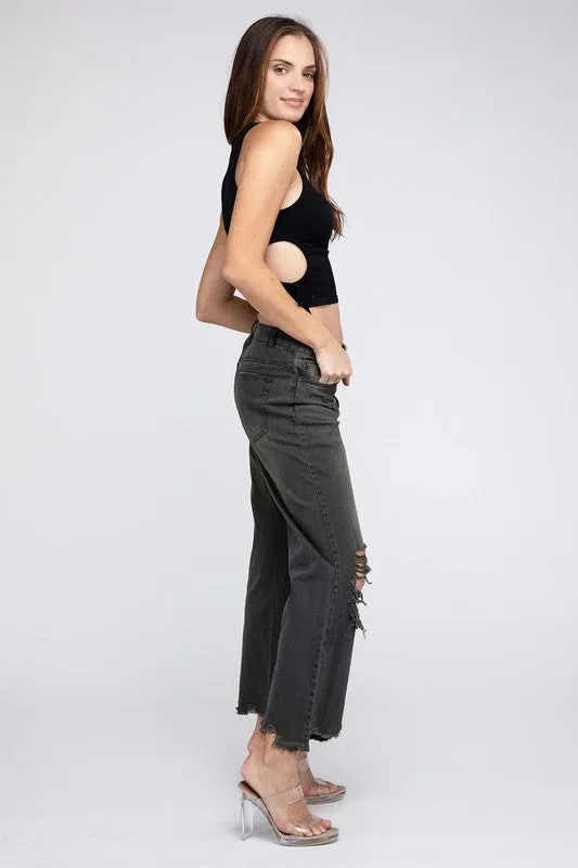 Stella Distressed Vintage Washed Wide Leg Pants