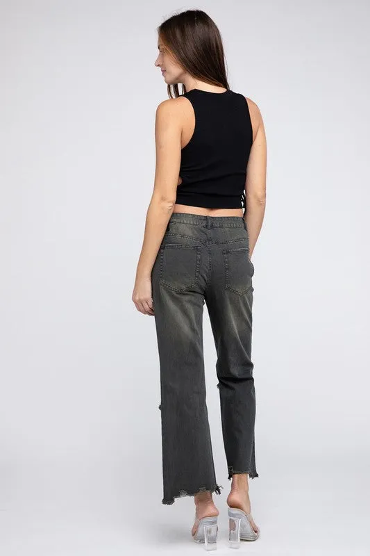 Stella Distressed Vintage Washed Wide Leg Pants