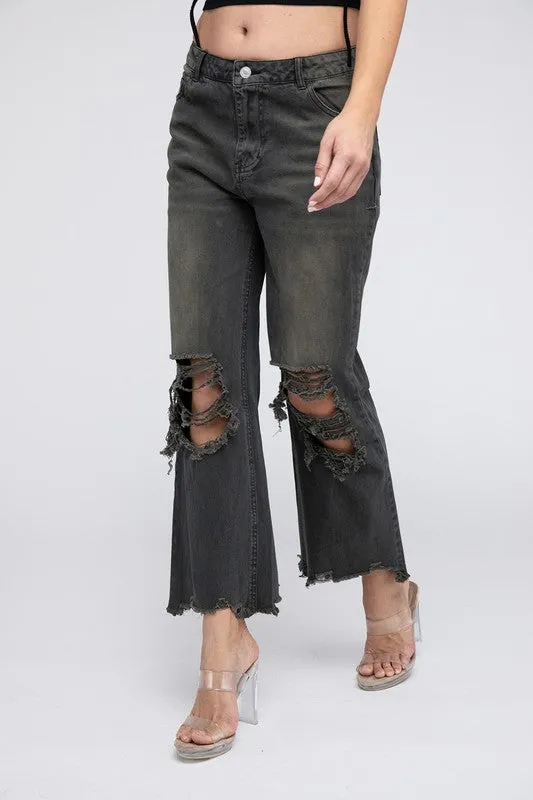 Stella Distressed Vintage Washed Wide Leg Pants