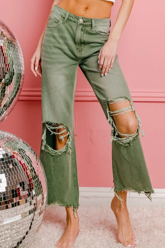 Stella Distressed Vintage Washed Wide Leg Pants