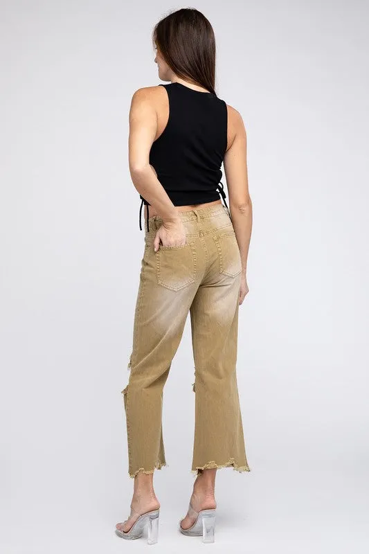 Stella Distressed Vintage Washed Wide Leg Pants