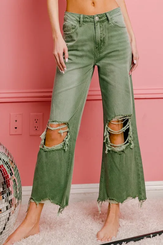 Stella Distressed Vintage Washed Wide Leg Pants