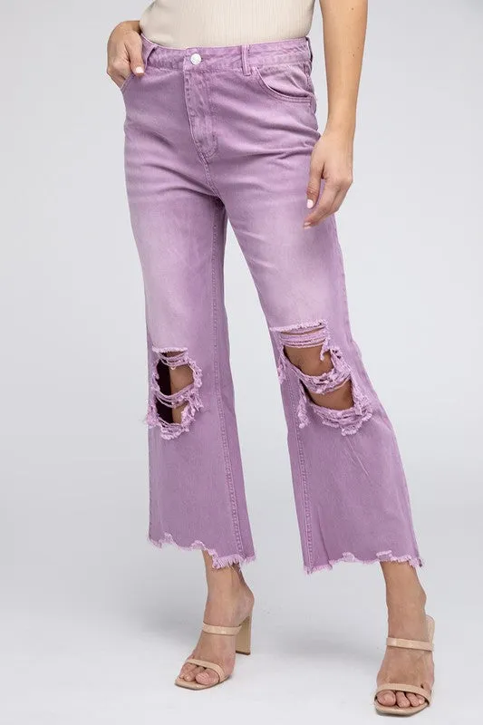 Stella Distressed Vintage Washed Wide Leg Pants