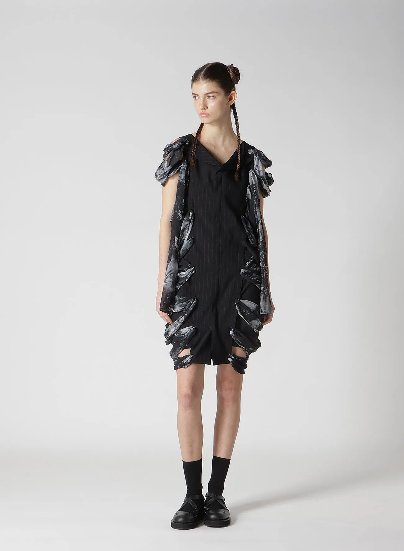 STRIPE RIBBON LACE-UP DRESS