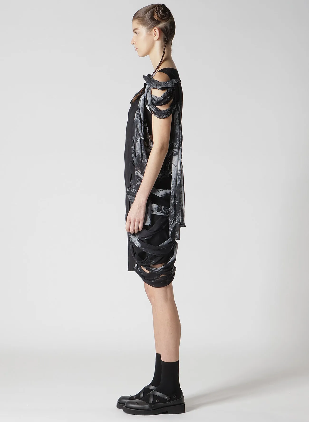 STRIPE RIBBON LACE-UP DRESS