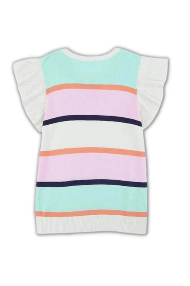 Striped Flutter Sleeve Knit Top