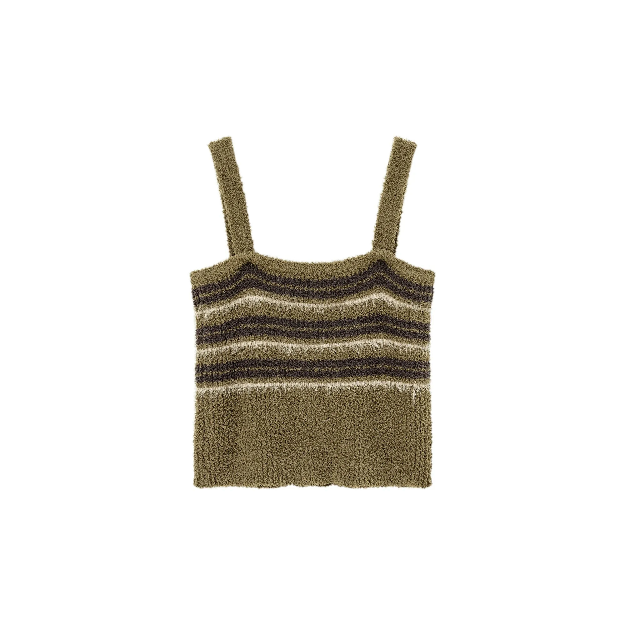 Striped Fuzzy Sleeveless Bustier Top
