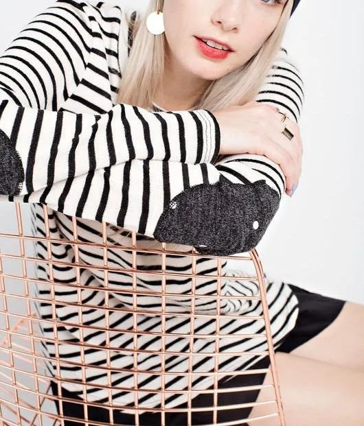 Striped Polka Dot Elbow Top- T1021
