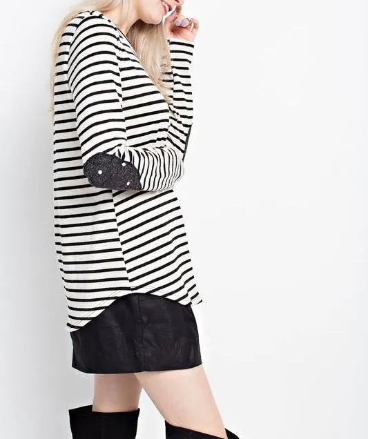 Striped Polka Dot Elbow Top- T1021