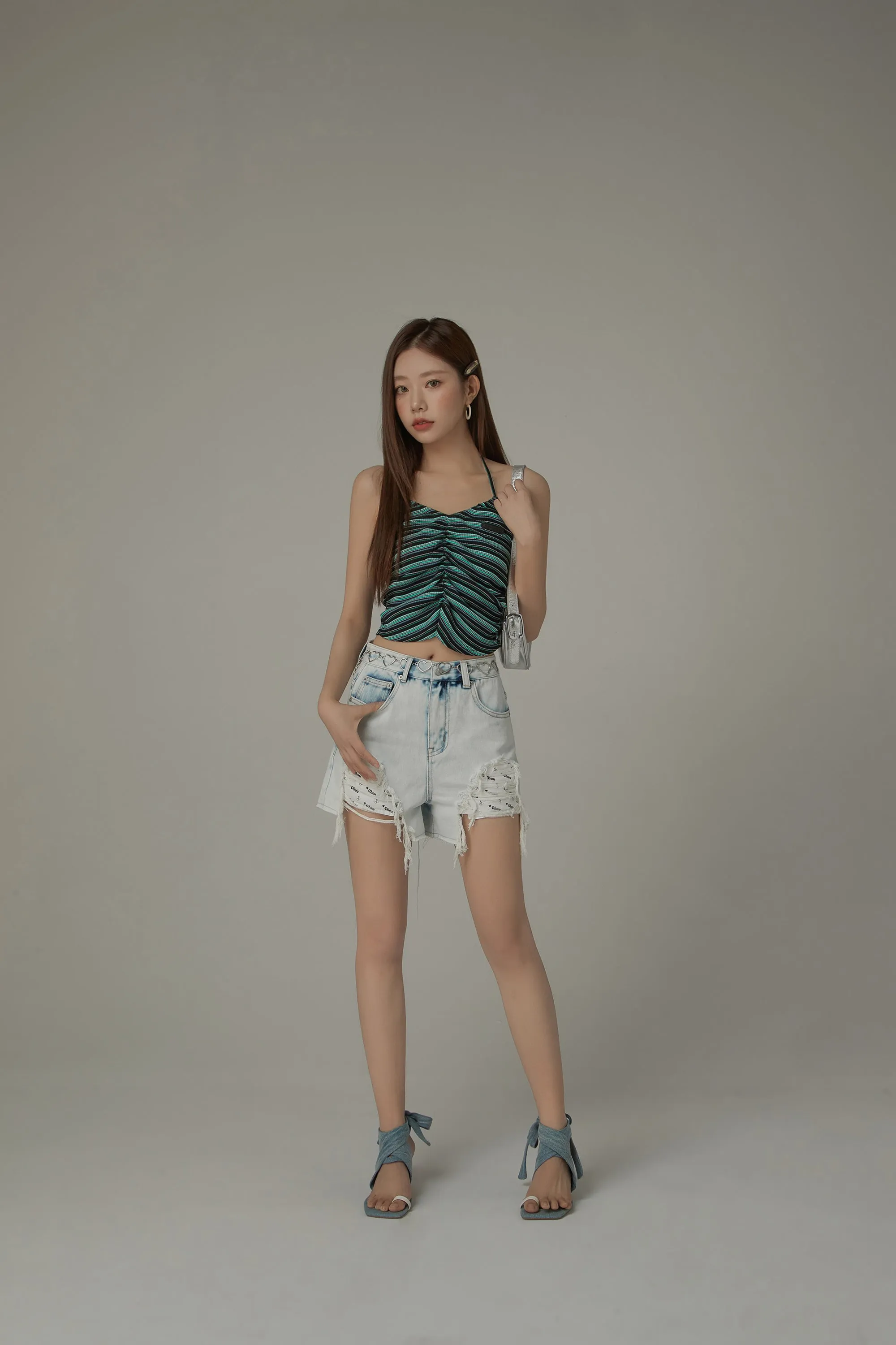 Striped Shirring Sleeveless Top