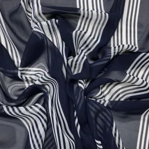 Stripes on Navy Chiffon Fabric