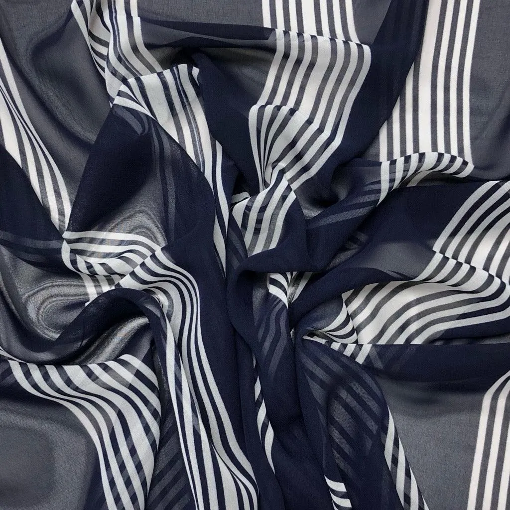Stripes on Navy Chiffon Fabric