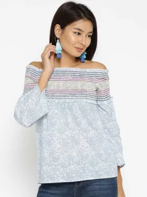 Style Quotient Women Blue Off-Shoulder Striped Fashion Tops