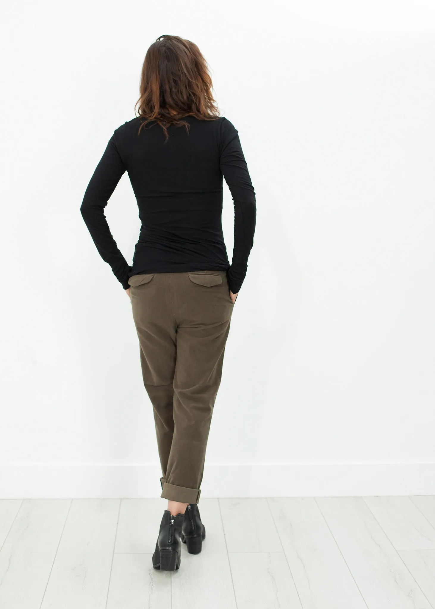 Sueded Cotton Pant in Khaki - More Choice