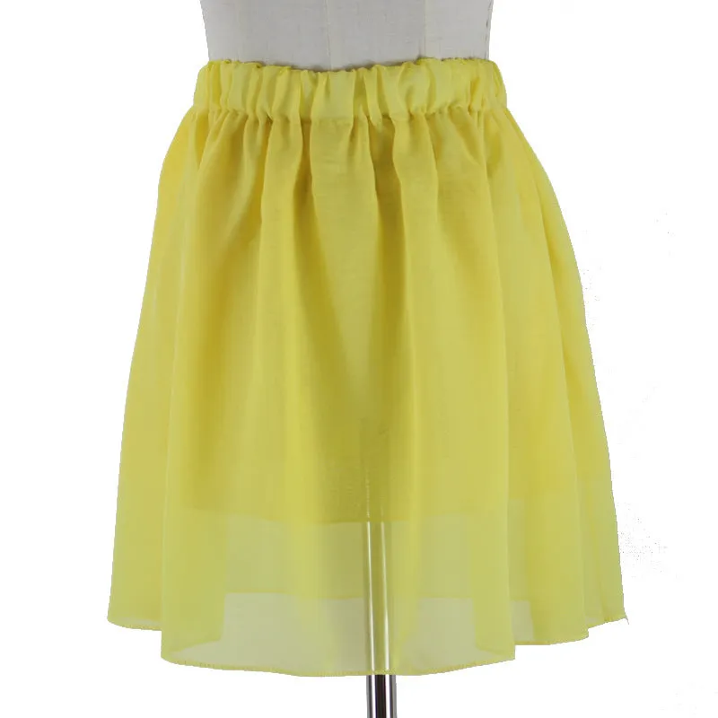 Summer Student High Waist Double Layer Chiffon Skirt Tutu Pleated Skirt