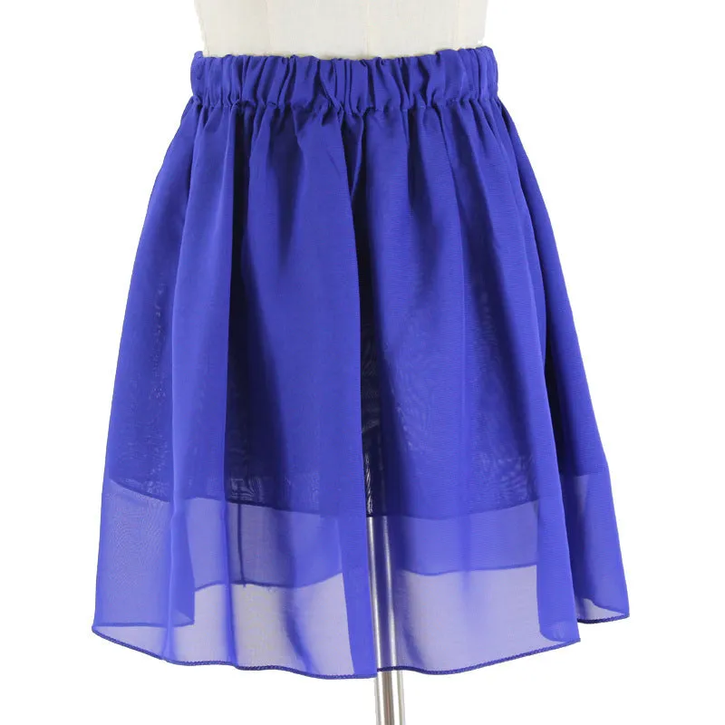 Summer Student High Waist Double Layer Chiffon Skirt Tutu Pleated Skirt