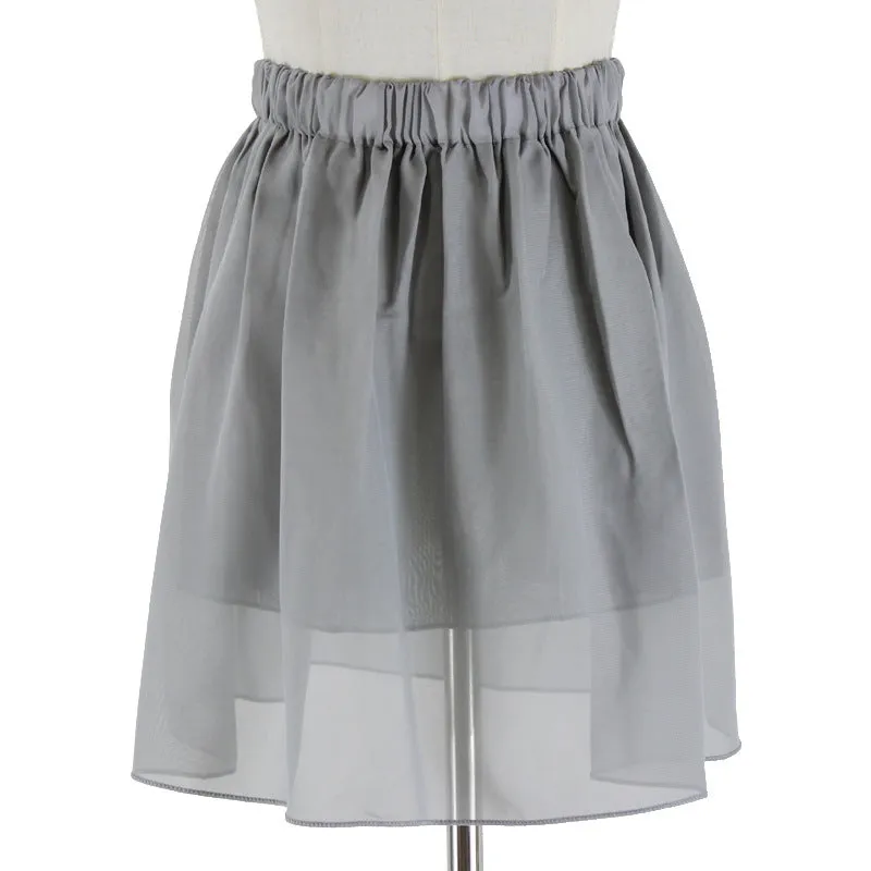 Summer Student High Waist Double Layer Chiffon Skirt Tutu Pleated Skirt
