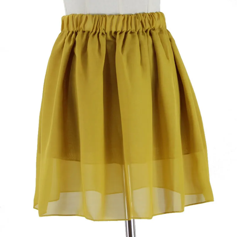 Summer Student High Waist Double Layer Chiffon Skirt Tutu Pleated Skirt