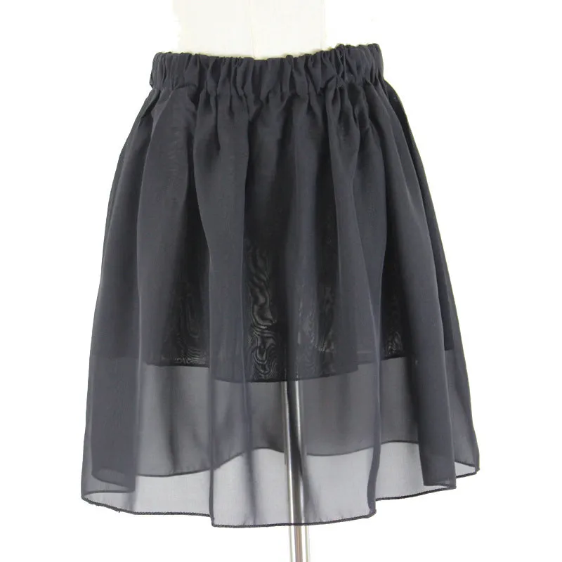 Summer Student High Waist Double Layer Chiffon Skirt Tutu Pleated Skirt