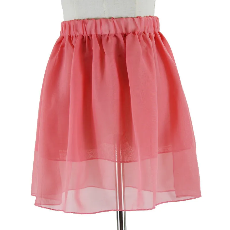 Summer Student High Waist Double Layer Chiffon Skirt Tutu Pleated Skirt