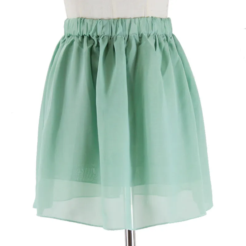 Summer Student High Waist Double Layer Chiffon Skirt Tutu Pleated Skirt