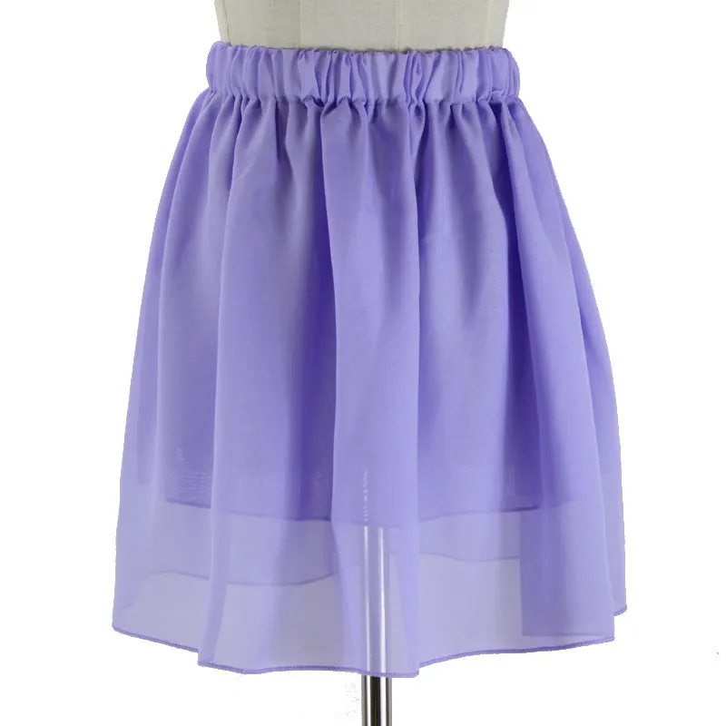 Summer Student High Waist Double Layer Chiffon Skirt Tutu Pleated Skirt